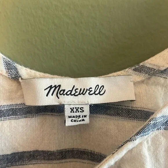 Madewell Sundown Tank Top Ikat Stripe Blue White Crop Linen Cotton Sz XXS - Picture 4 of 8
